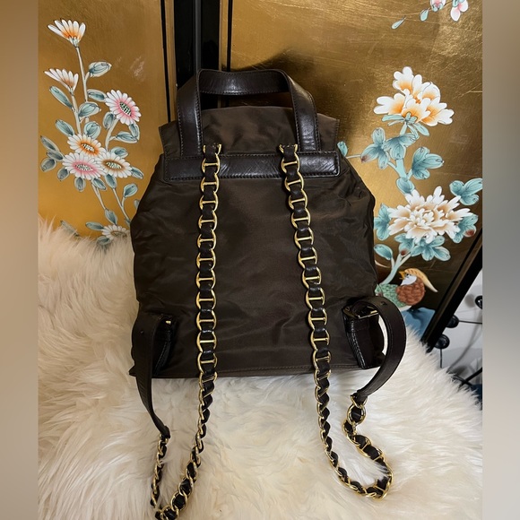 Authentic Prada Brown Tessuto Chain Drawstring Backpack small - Picture 3 of 11
